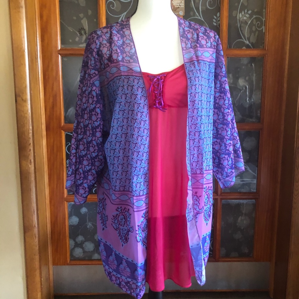 Purple & pink sheer kimono